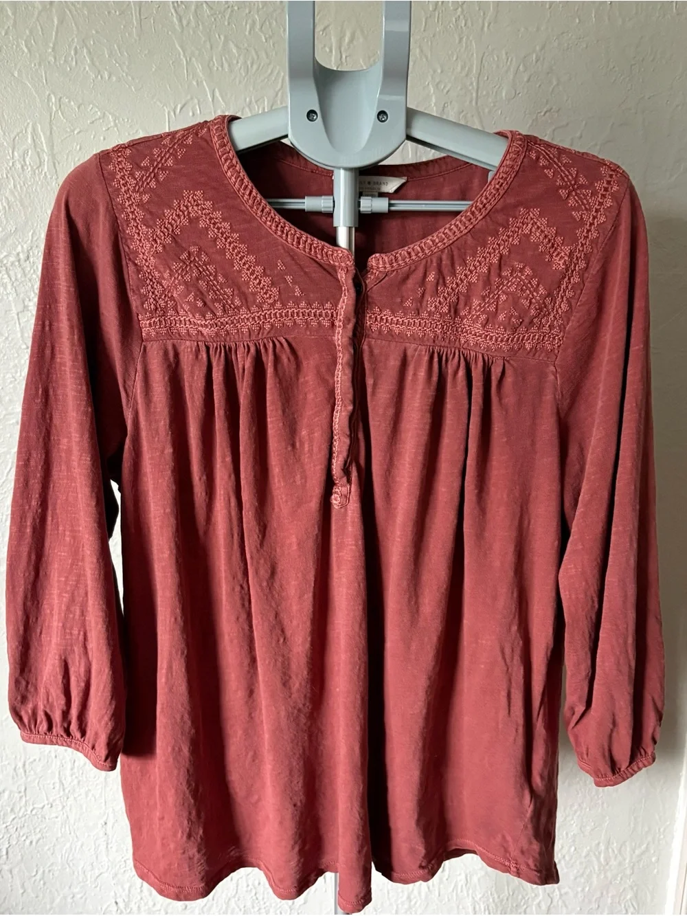 Lucky Brand 1X 100% Cotton Embroidered Boho Peasant Top Dusty Rose